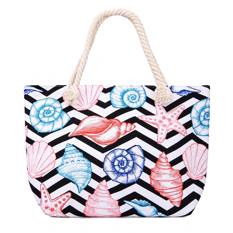 Geometrische Strand-Tasche mit Meeresmuscheln und Seilgriffen, 1 Stück