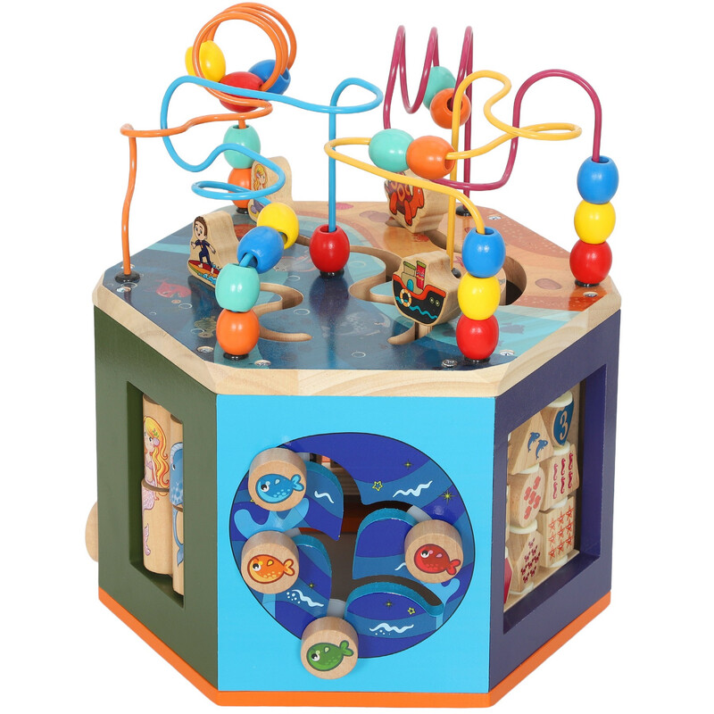 Aiyaplay Men's 331-108V00mx Wooden Activity Cube, Montessori Baby Toys With Bead Maze, Pattern Sorter, Early Educational Sensory Toys, Birthday Gift For Toddlers Boys And Girls 18+ Months
