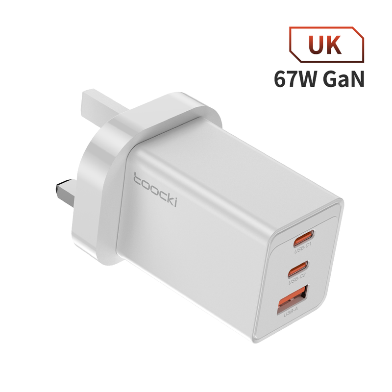 toocki 67W GaN USB C Wall Charger, 3-Port Fast Charger Power Adapter for iPhone 17/16/15 Series, Galaxy S25/S24, Pixel 10/9, MacBook Pro/Air, Dell XPS, iPad Pro