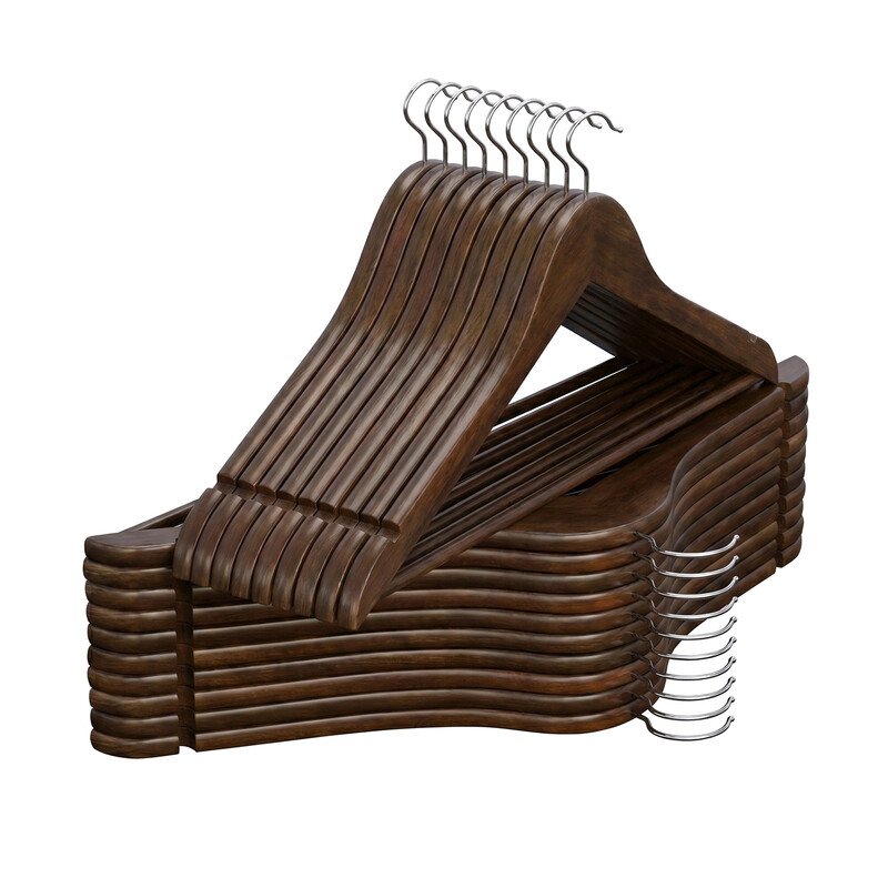 Ochama 20-pack houten kledinghangers, stevige jashangers met 360° draaibare roestvrije haak en gladde gepolijste oppervlakte, dik stevig profiel 44,5x23x1,2cm, ideaal voor pakken, jassen, overhemden, broeken, kledingkast, Geelbruin