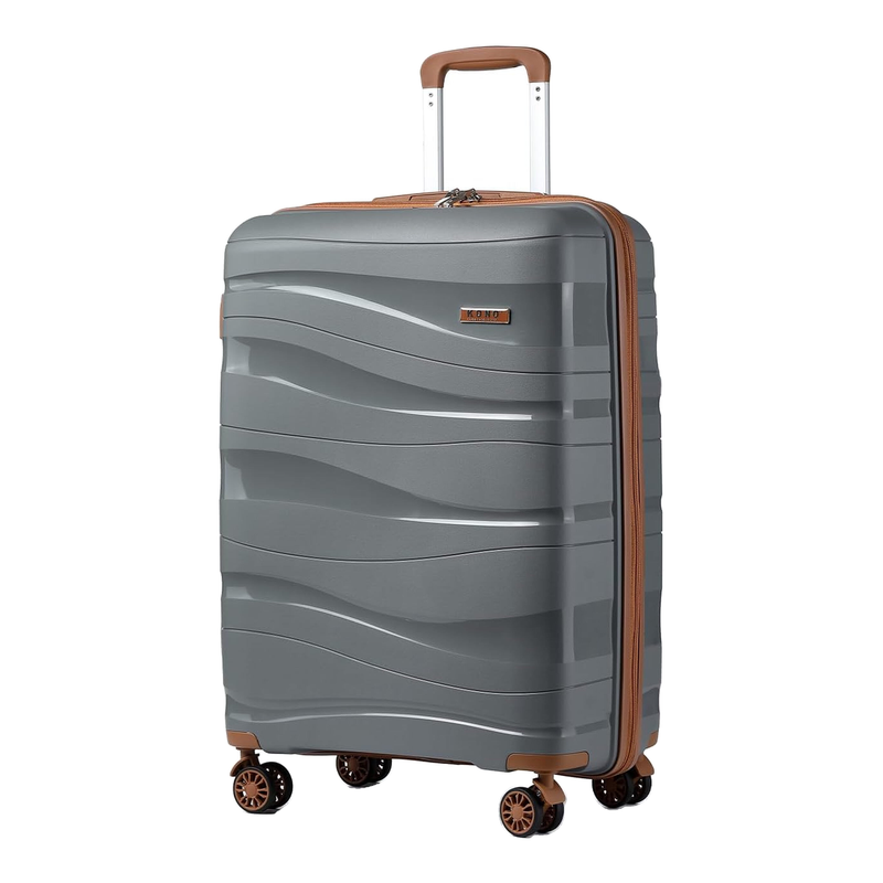 KONO Handgepäck-Koffer Trolley, 55 cm, leiches Reisegepäck mit Polypropylen-Hartschale, 4 Räder und TSA-Schloss, 55 × 40 × 20 cm, 39 Liter, Doppelräder (Grau-Braun, M)