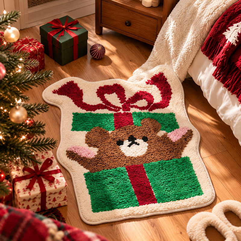 Kerst schattige beer cadeaudoosvormig vloerkleed, deurmat, 80x68 cm