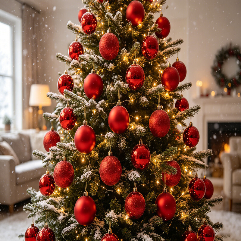 Ju7cer 24 Shatterproof Christmas Ball Decorations, 6 cm/2.36 Inches, Pre Strung Christmas Tree Decoration, Suitable for Christmas/Halloween/Wedding/Birthday Parties (Red)