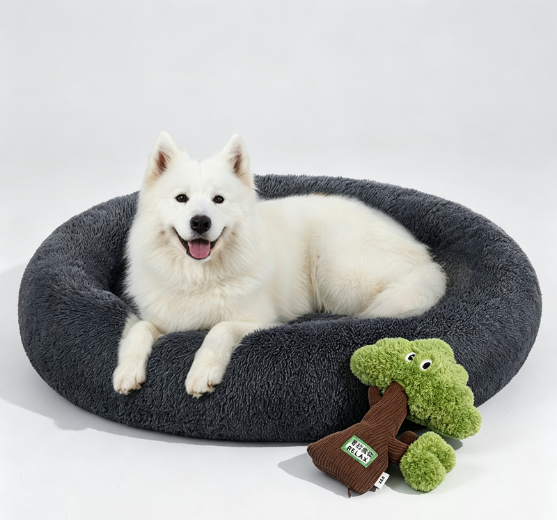 JOYFURNOS Zacht pluche kalmerend hondenbenchkussen met afneembare, machinewasbare hoes, donkergrijs, 120 x 20 cm en pluizig pluche huisdierenkussen, zacht comfortabel katten- en hondenkussen (Medium)