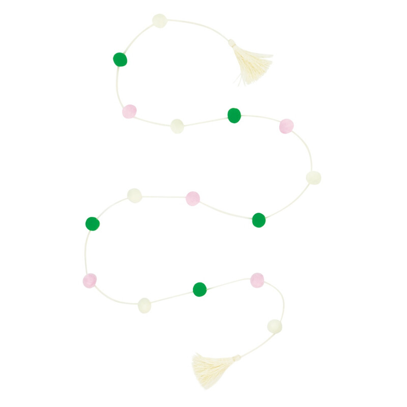 Unique Party Pink/Green/Cream Pom Pom Garland & Tassels, 1.82M