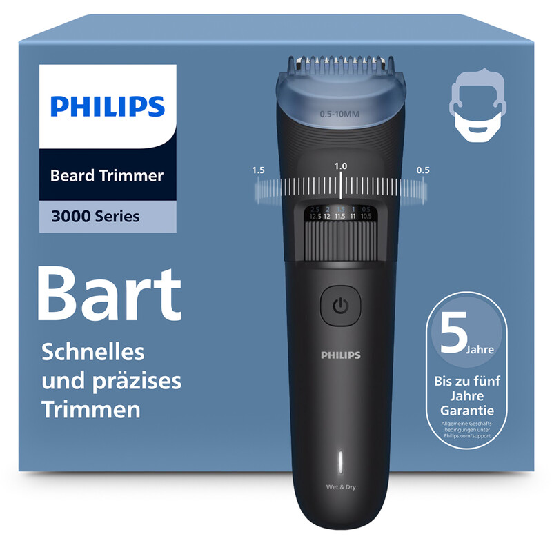 Philips BT3660/15 Barttrimmer für Herren, 40 Längeneinstellungen (0,5-20 mm), Selbstschärfende Metallklingen, Lift & Trim Kamm, USB-Aufladbar, 80 Minuten Laufzeit, 100 % waschbar, Schwarz-Silber