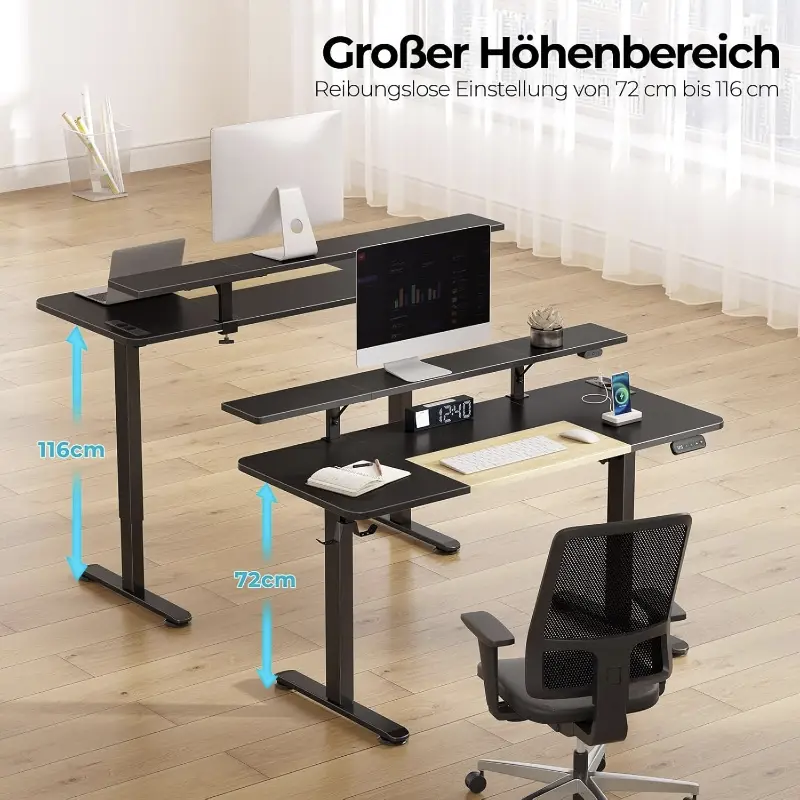 Rolanstar verlichte en gevoede in hoogte verstelbare tafel met kleurblokkering, 140 cm, matzwart