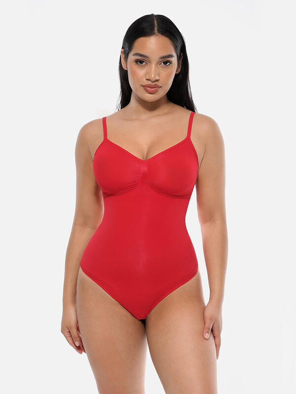 Tummy Control Seamless Lightweight Thong Bodysuit shapewear for Ladies XL/XXL Red, Va