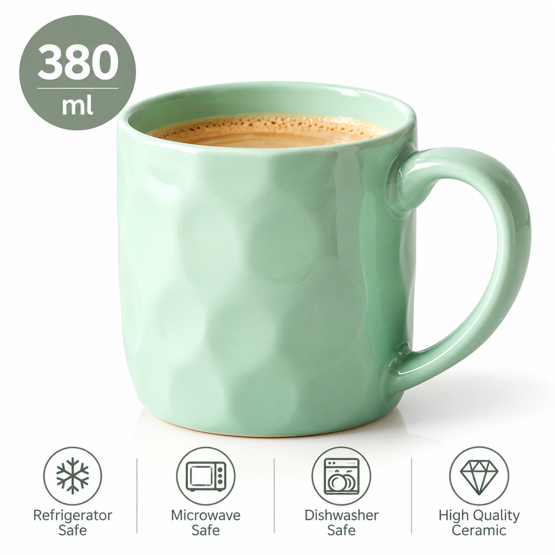 JIWOO Creme exquisites Keramiktasse mit Smaragdgrün-Mint-Muster, 380 ml, 1er-Pack