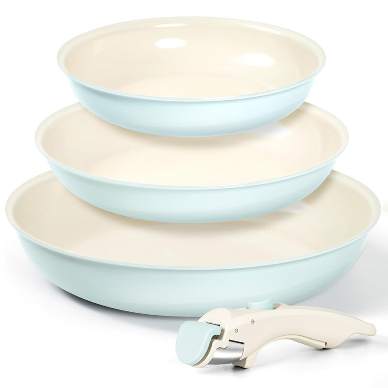 Nonstick Frying Pan Set, 8 / 9.5 / 11 Inch Ceramic Coated Skillets with Removable Han