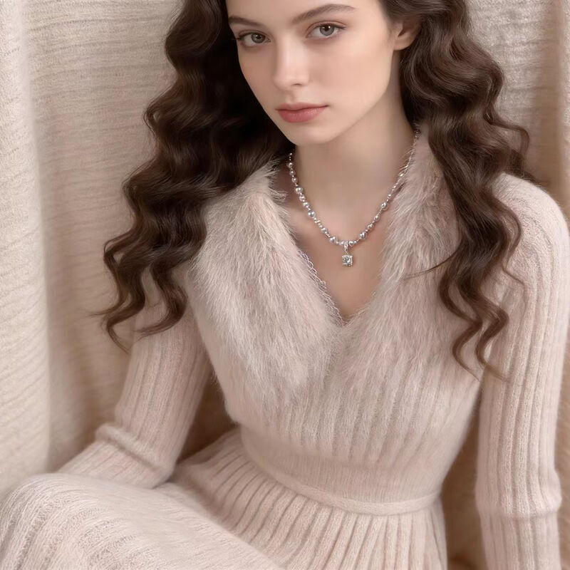 Bubble Sugar Cube Pearl Necklace XL25 Rose Pink Delicate Light Luxury Collarbone Chai