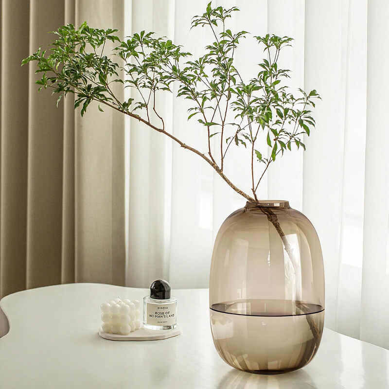 1 stuk 10 inch/25 cm bruine glazen vaas, ronde transparante vaas, vaas voor boeketten, lange stelen, kunstplanten, moderne woondecoratie voor binnen (bruin)