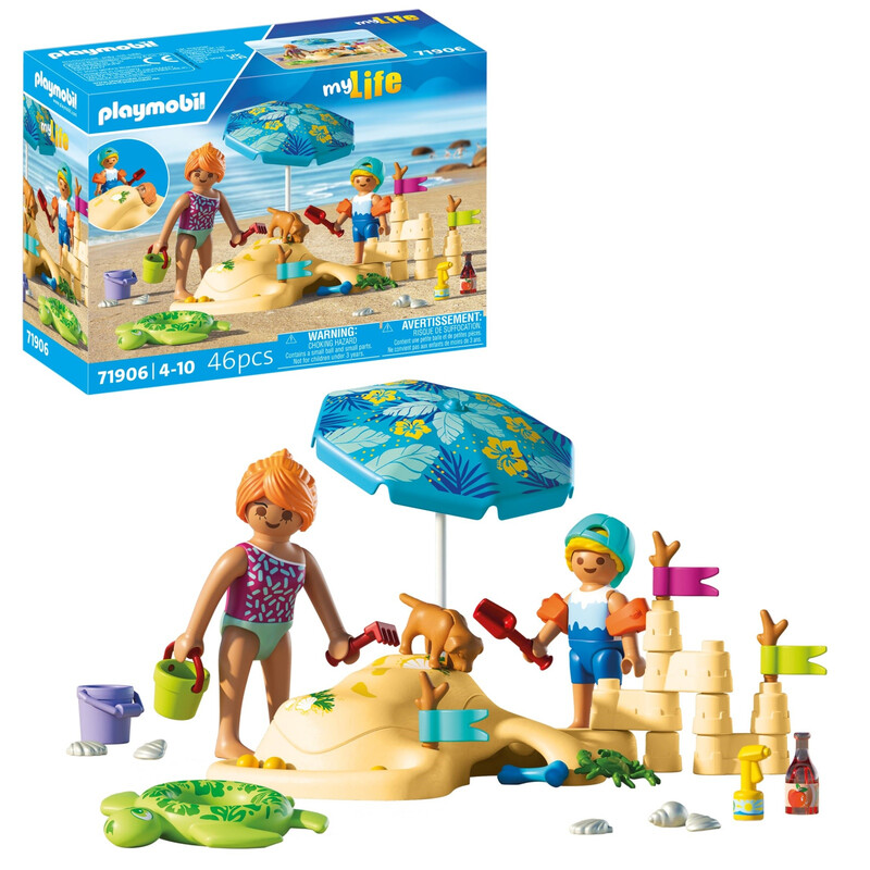 PLAYMOBIL Urlaub am Strand, Familienspaß am Strand, Spielzeug ab 4 Jahren, Geschenk für Kinder, fördert Kreativität und Rollenspiel, Strandabenteuer mit Figuren und Zubehör, 71906