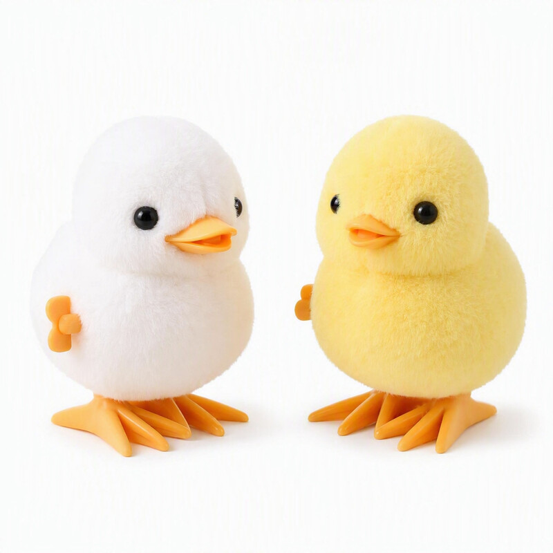 Dreamora Q187 Aufzieh-Springhuhn & Ente Spielzeug, 2 Stück, Gelb & Weiß, Spielwerk-Design, Keine Batterie Erforderlich, Plüsch-Aufzugsch toy für Kinder ab 3 Jahren, Indoor-Spiel
