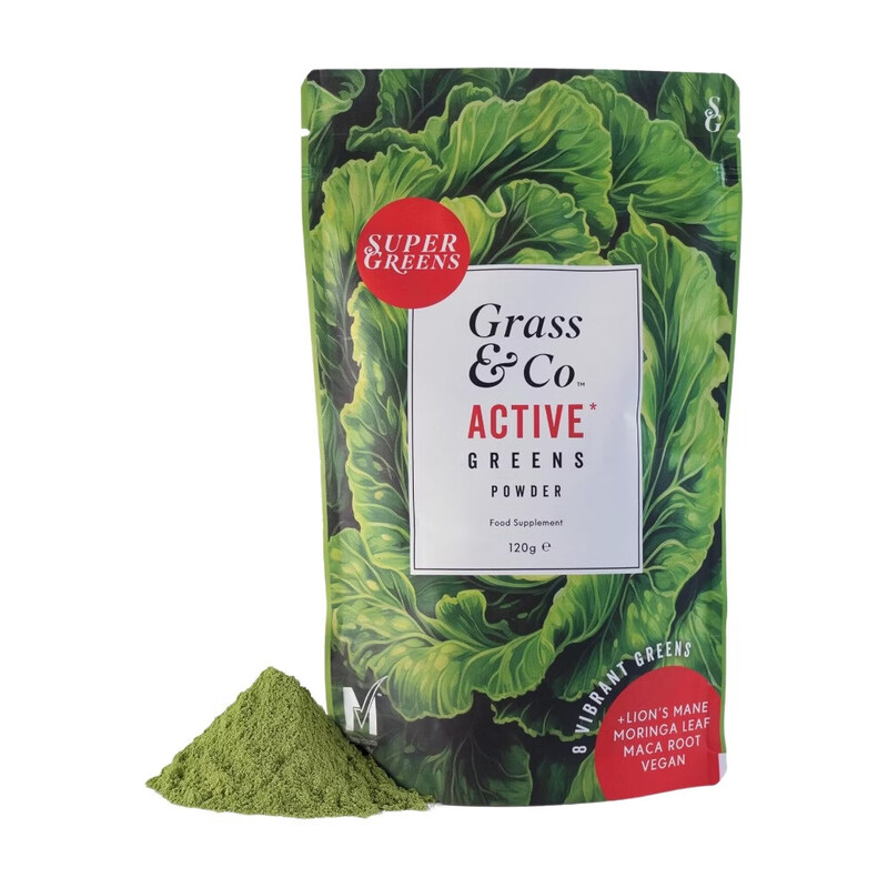 ACTIVE Super Greens Powder 120g Vegan Apple Ginger Flavour with Lion's Mane Ashwagand