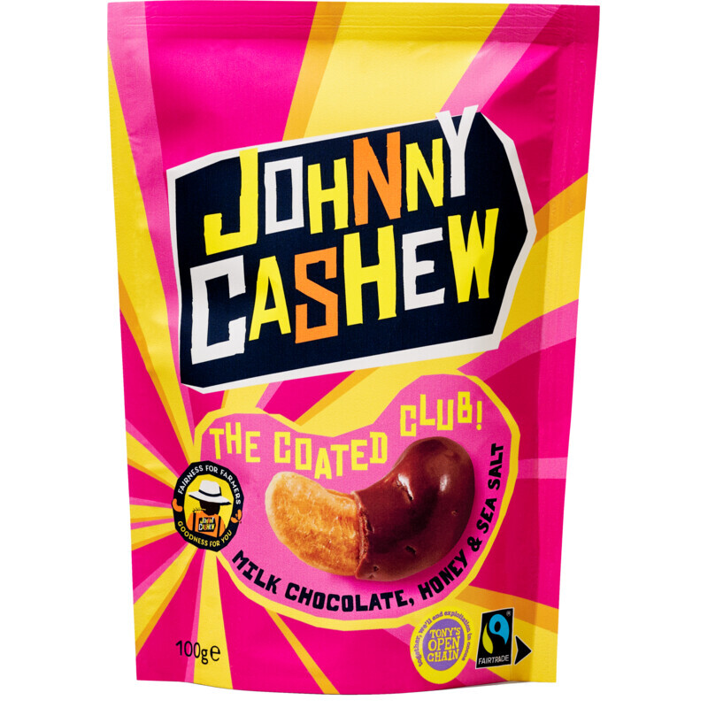 Johnny Cashewnoten Gecoat In Romige Melkchocolade Met Honing En Zeezout - 100 g