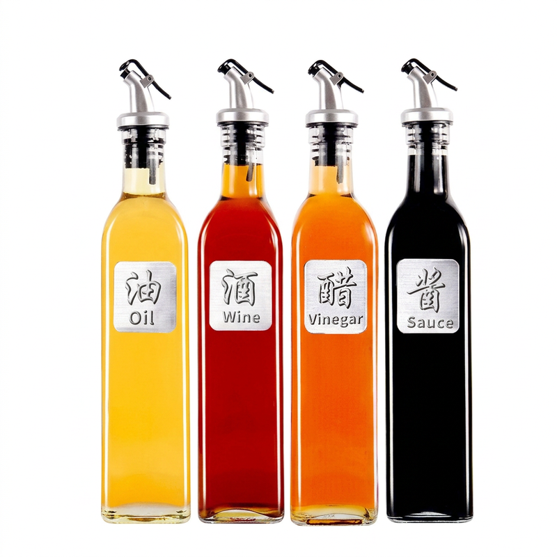 Baijie Glas-Ölspender Auslaufsicherer Ölflasche Essigflasche Gewürzflasche 500 ml 4-teiliges Set Küchen-Gewürzgläser Kreatives Glas-Gewürzflaschen-Set