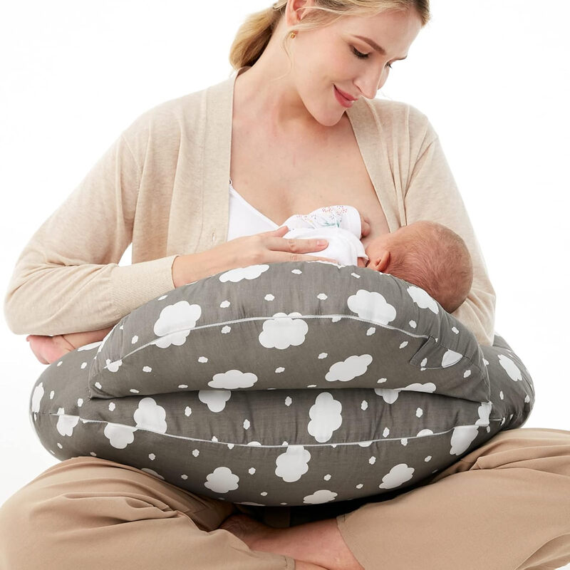 Woven Cotton (100% Cotton) U-Shaped Nursing Pillow NP001 (Cloud/Animal Forest/Pink Le