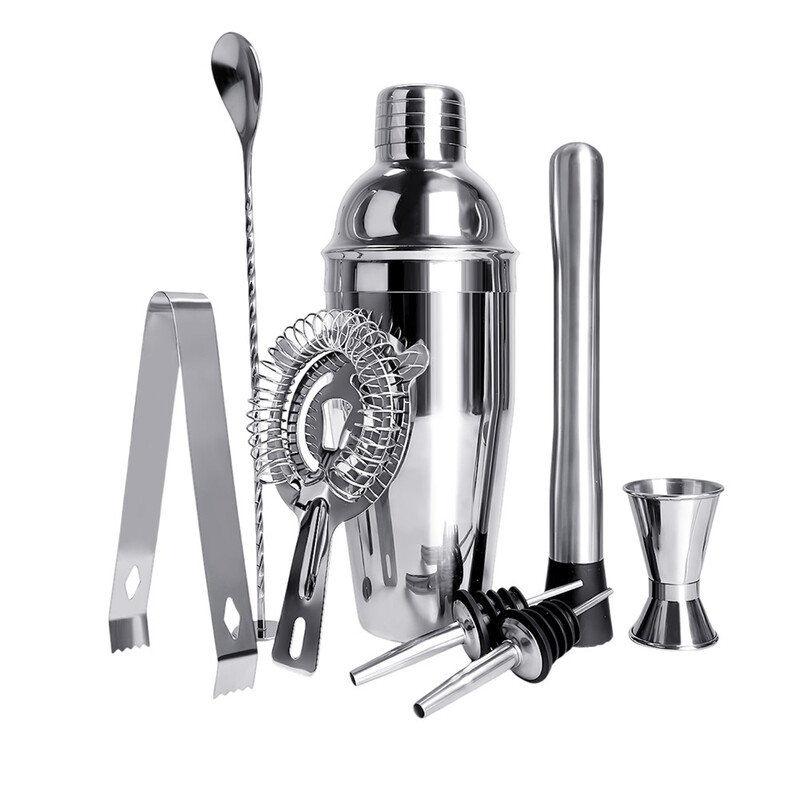 Huacan Cocktail Mixing Tools, Bar Home Shaker, Stainless Steel Shaker Set 750ml 8-Piece Set