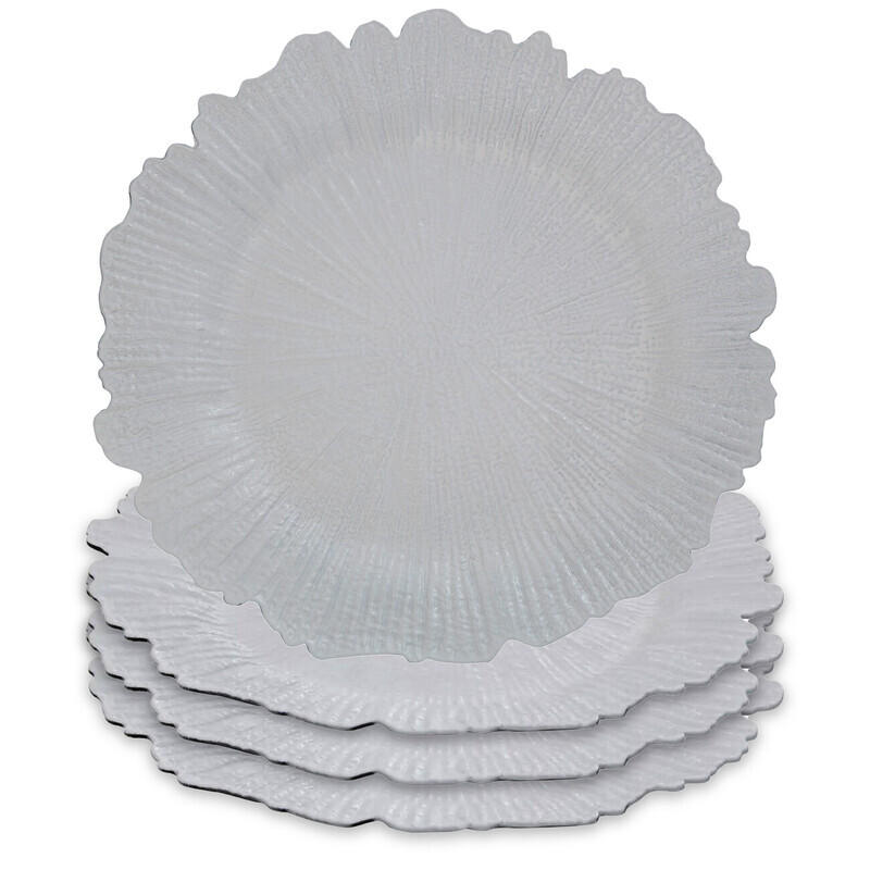 Set of 4 33cm Dia White Reef Charger Plates