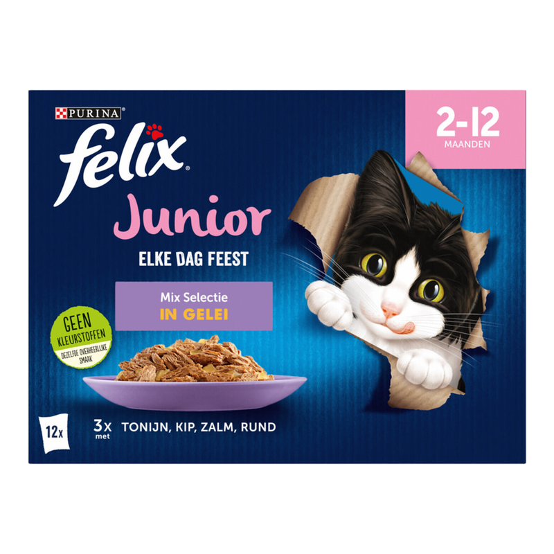 Felix premium kwaliteit junior kattenvoer gemengde smaken 12 x 85 g (2-12 maanden)