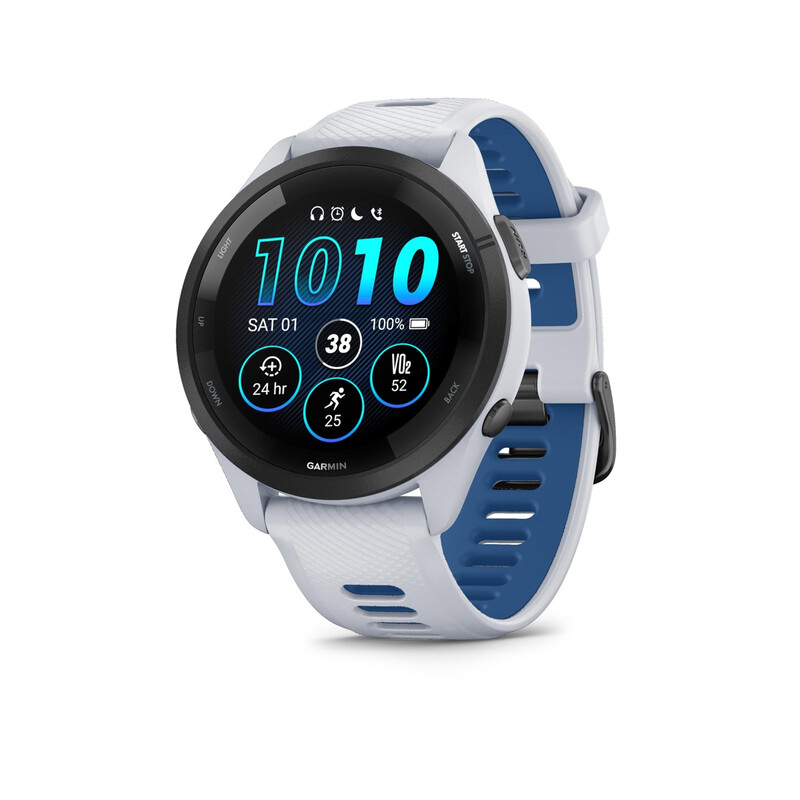 GARMIN Forerunner 265 GPS-Laufsportuhr mit AMOLED Display, 46 mm im Whitestone Design für Sport und Alltag.