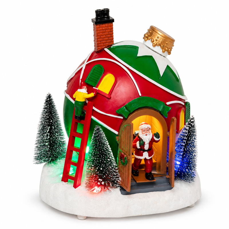 Feeric kerstdorp met kerstbalhuis van de kerstman - muziek en beweging, 4 led-lampjes