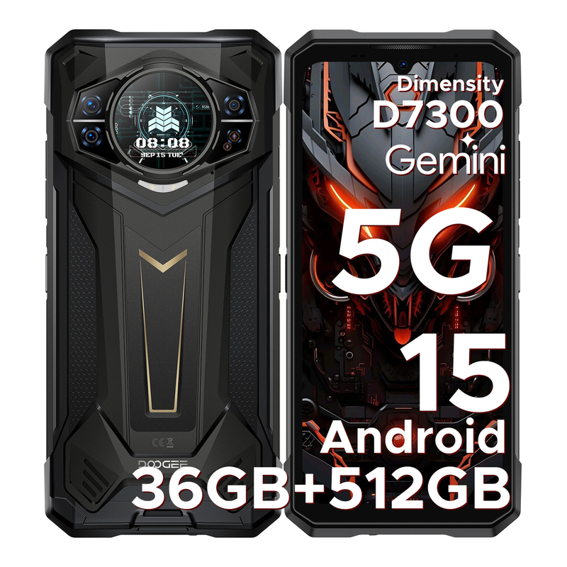 DOOGEE S200 Plus Robuuste Smartphone 5G, Dimensity 7300, (16 GB + 20 GB) + 512 GB Met 1,32" Dynamisch Achterscherm Android 15 Robuuste Telefoon, 10100 mAh, 100 MP + 20 MP Nachtzichtcamera, 6,72", 120 Hz, NFC, Gemini AI Dual SIM