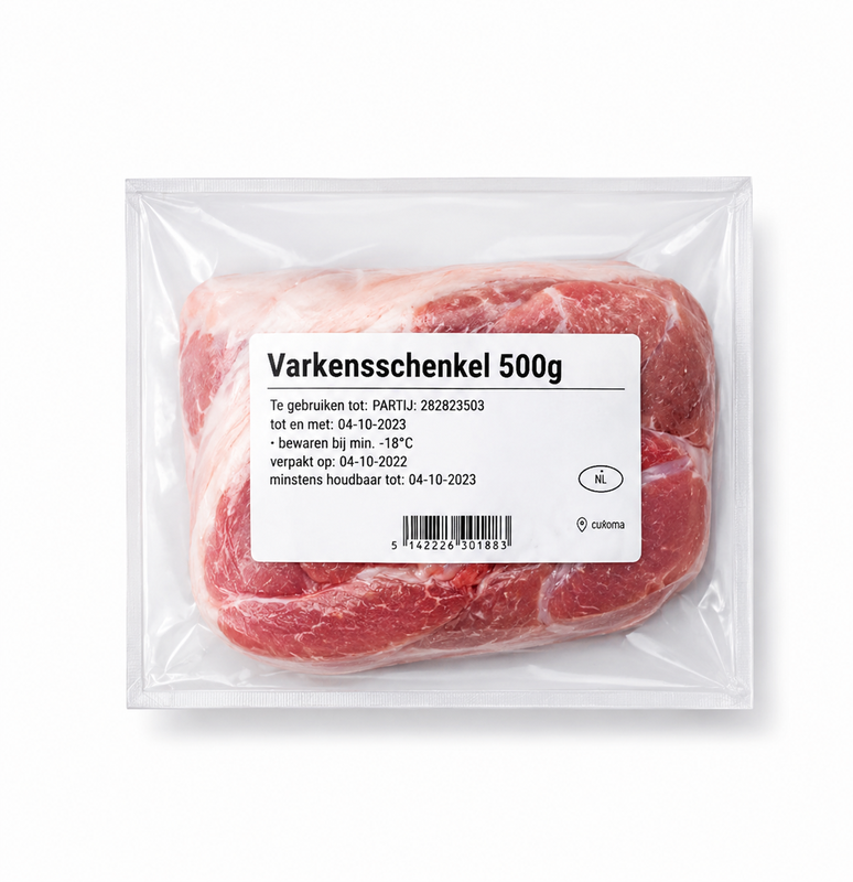 Horeca Vleescentrum Diepvries Vlees - Gedeelde Varkensknokkel Zonder Bot En Zonder Huid. 500 Gram. Diepvriesproduct.