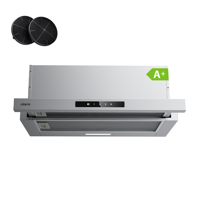 Ciarra 60cm Built-in Telescopic Cooker Hood 600m³/h, Powerful Pull-Out Kitchen Extractor Hood With Touch Control, 3-Speed Ventilation, Led Lighting,