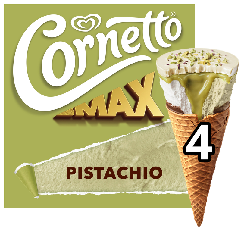 Cornetto MAX Pistachio Ice Cream Cones 4 x 90ml