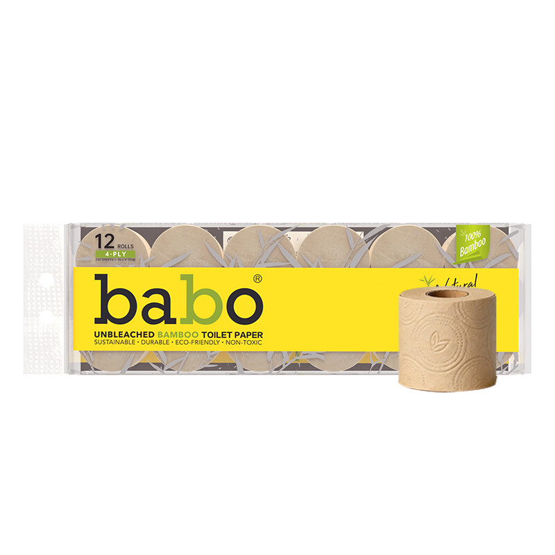 BABO EU Standard 6D Embossed Bamboo Pulp Toilet Rolls, 4-Ply, 104×110mm, 240 Sheets Per Roll, 12 Rolls Per Bundle, Fluorescent-Free, 6D Double-Sided Soft Embossing, ISEGA & HALAL Eco Certifications, Toilet Paper for Household Bathrooms