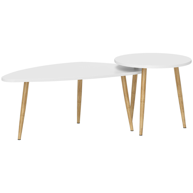 Coffee & Side Table Set Scandi White/Oak Effect