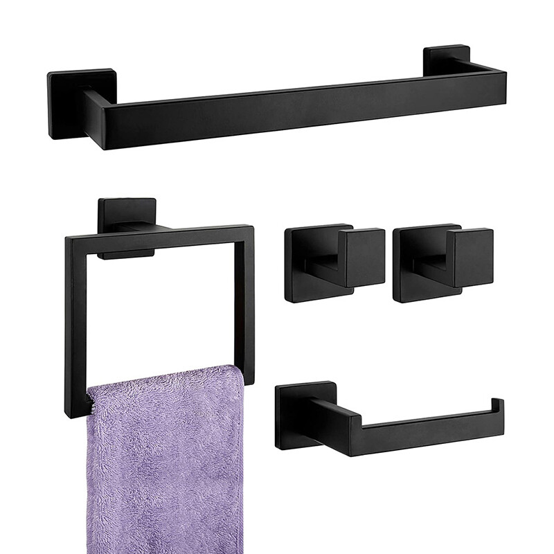5-Piece Black Towel Rack Set, Bathroom Storage, Stylish & Functional