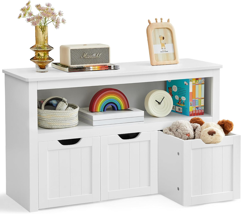 VASAGLE Kinder Bücherregal und Spielzeugschrank, weiß, 30 x 102 x 60 cm, 1 Stück