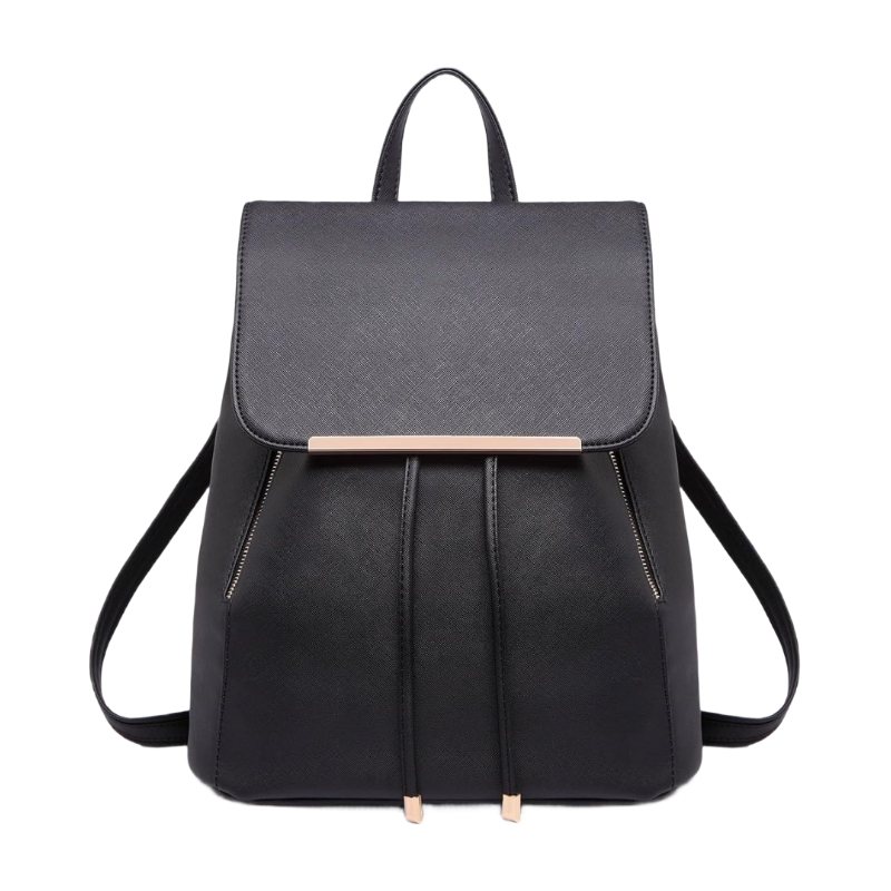 Miss Lulu Backpack Womens with Long Purse Fashion Backpacks Beige Backpack Ladies PU Leather Waterproof Daypack Medium School Work Travel Black