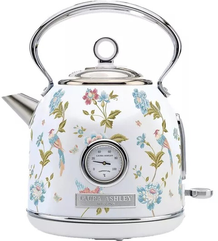 VQ Laura Ashley Retro Dome Kettle, 1.7L, Rapid Boil, Hand-Applied Elveden White Print