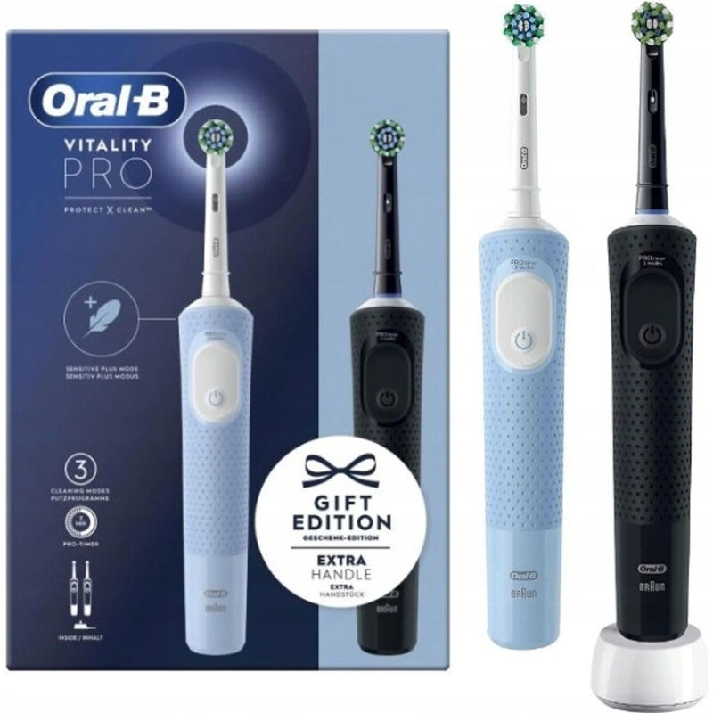 Oral-B Blanc Vitality Pro Duo Adulte Brosse À Dents Rotative Oscillante Noir, Bleu, - Neuf - Image 7