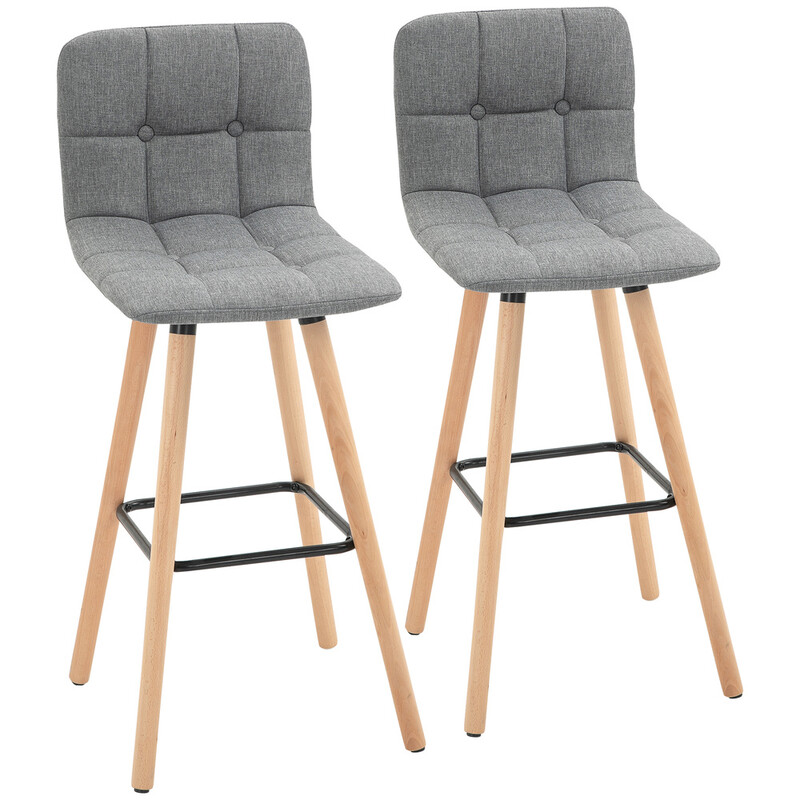 Bar Stools Panelled Fabric Grey/Natural 2pcs