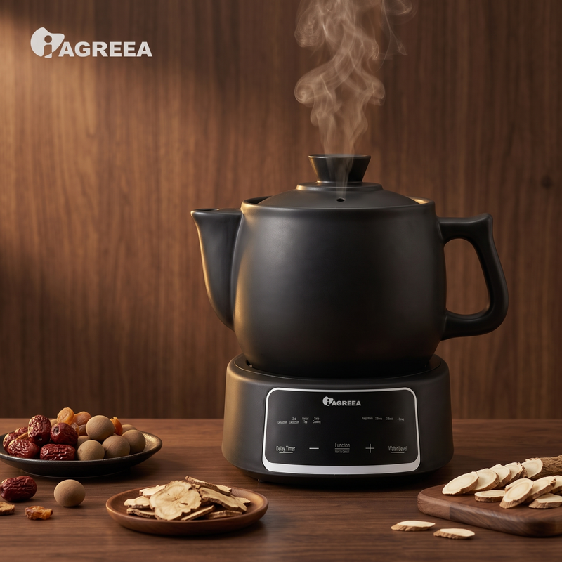 IAGREEA 3,5 L Elektrischer Geteilter Kräuterkochtopf, 600 W Lebensmittelechte Glasierte Keramik Kräutermedizin-Kocher mit 24 h Startverzögerung, Automatische Warmhalte- & 2. Kochfunktion, Segmentiertes Kochen & Köcheln, 4 Voreingestellte Modi für Kräutertee, Nährende Kräutersuppe, Tägliche Wellness-Aufgussbrühe, Kostenloser 250 ml Keramik-Messbecher, Abnehmbares, leicht zu reinigendes Design, Ein-Tipp-Bedienung für Senioren & die ganze Familie für den Heimgebrauch JYC3060