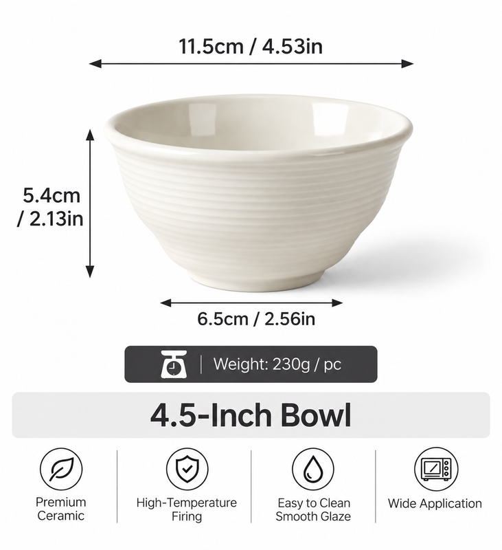 JIWOO Zen exquisite Porzellanschale 4,5 Zoll, Weiß, glatte und glänzende Oberfläche, 1 Stück—Reisschale, Hot-Pot-Schale, Dessertschale