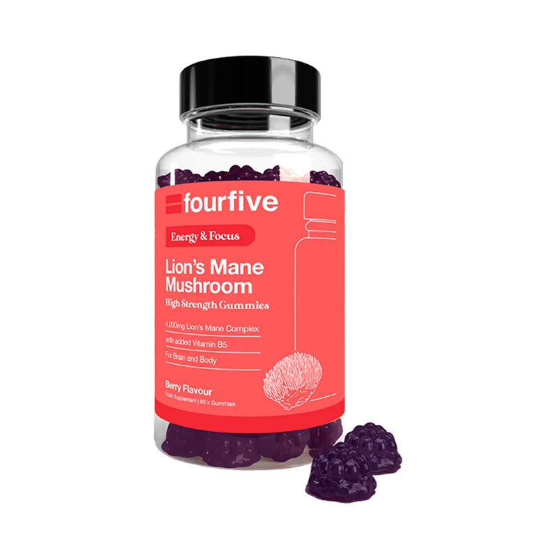 Lion's Mane Gummies 4000mg with Vitamin B5 for Focus & Energy, Berry Flavour, 60 Gumm