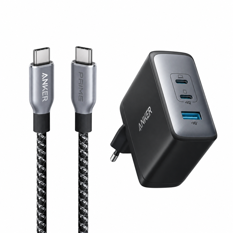 Anker 736 Nano II 100 W Oplader + Prime USB-C naar USB-C Kabel 240 W, 90 cm, Upcycled-Gevlochten, Snellaadpakket