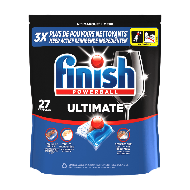 Finish Powerball Ultimate Vaatwastabletten – 27 Capsules – Krachtige Reiniging & Glans