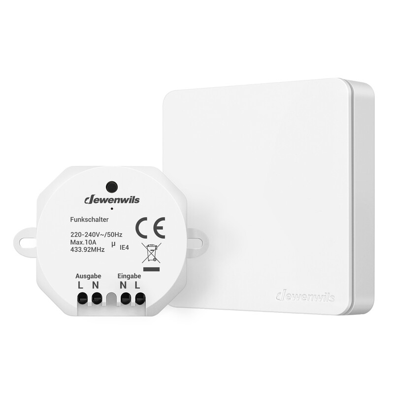 DEWENWILS draadloze wandgemonteerde lichtschakelaar met afstandsbediening, 230 V, 30 m afstandsbedieningbereik, geschikt voor lampen, zonder bedrading, 2300 W, wit