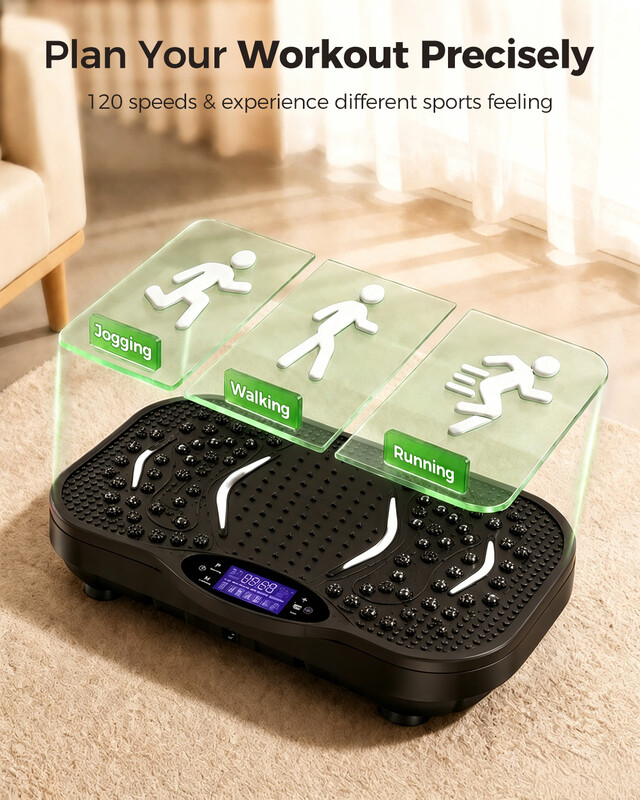 Vibrationsplatte Heimfitnessgerät, 120 Intensitätsstufen – Ganzkörper-Vibrationsplatte für Training und Entspannung zu Hause