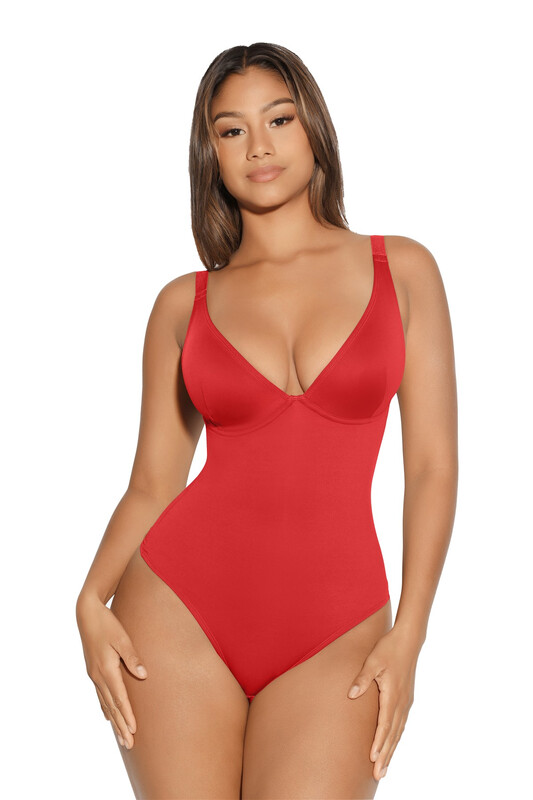 Valentine's Day Style Plunge V-Neck Sexy Vibe Thong One-Piece Tummy control Bodysuit