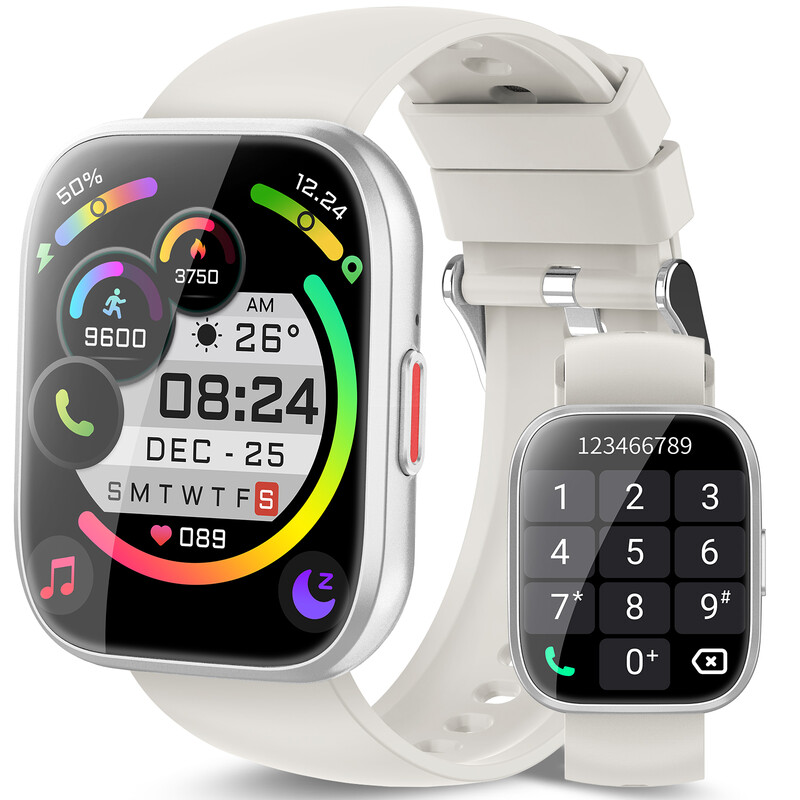 Jugeman P114 Witte Smartwatch voor Dames Heren Bellen/Antwoorden, 1,85" HD Fitnesswatch met Stappenteller/Hartslag/Slaapmonitor, 115+ Sportmodi Smartwatch, IP68 Waterdichte Activiteitentracker voor Android iOS