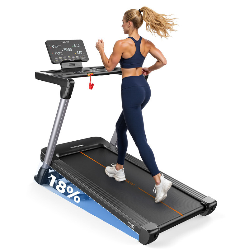 YOSHINO Opvouwbare loopband voor thuis, Loopband met automatische 18% helling, 3,0 HP, Belastbaar tot 172 kg, Compatibel met Bluetooth-app, LED-scherm met hoge resolutie
