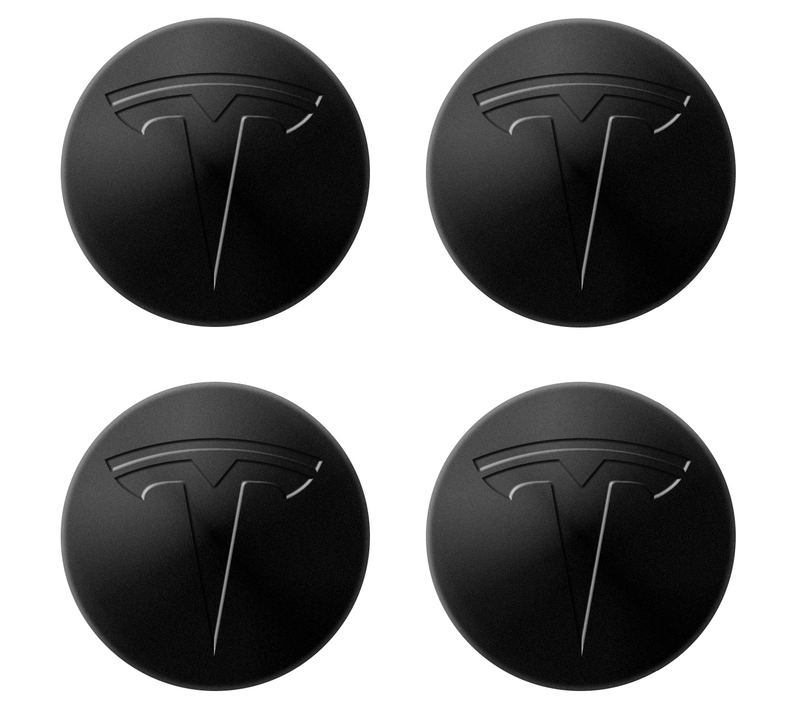 MOTENIO Caches centraux de roue logo Tesla noir mat - Lot de 4 - Remplacement universel